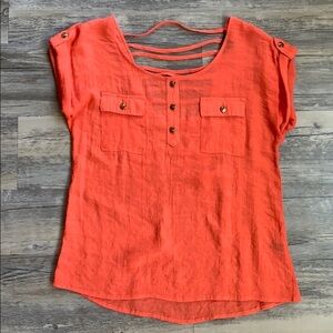 Women's Edge Cap Sleeve Top With Buttons And Cutout Design Medium